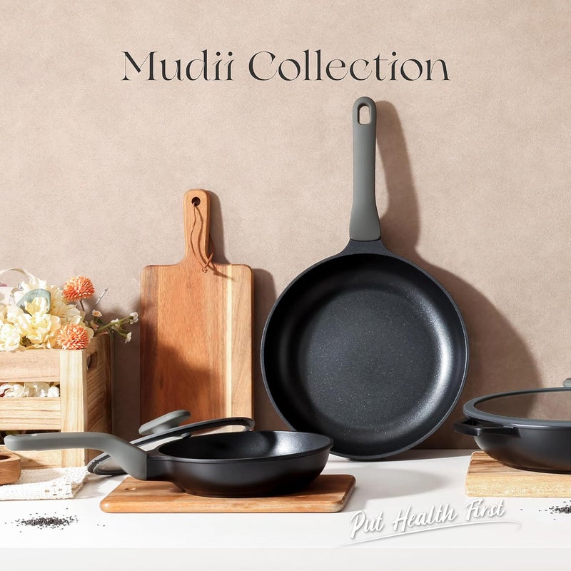 PRICUSIS 5Pcs Nonstick Frying Pan Set, Swiss ILAG Coating, 8+10+12 Inch Induction Compatible, Stay Cool Handle, Fully Coated, 100% Dishwasher Safe, PFOA Free Omelet Pans, Warp Resistant (Black Sesame) - Image 5